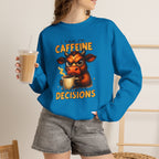 Caffeine-Fueled Cow Sweatshirt — "I Run on Caffeine and Questionable Decisions" Cozy Crewneck