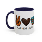 Peace • Love • Coffee Accent Mug — Leopard Peace Sign Coffee Lover Gift