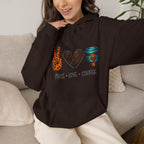 Peace • Love • Coffee Hoodie — Leopard Peace Sign & Coffee Cup Graphic Sweatshirt