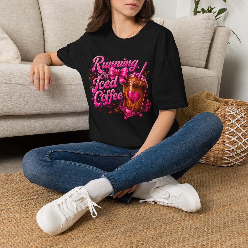 Running on Iced Coffee T-Shirt — Cute Pink Coffee Graphic Tee
