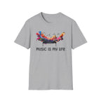 Music Is My Life T-Shirt — Colorful Piano Splash Graphic Tee