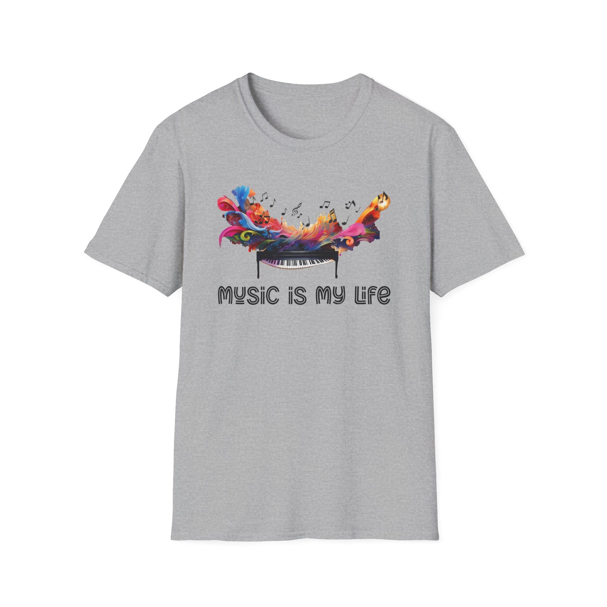Music Is My Life T-Shirt — Colorful Piano Splash Graphic Tee