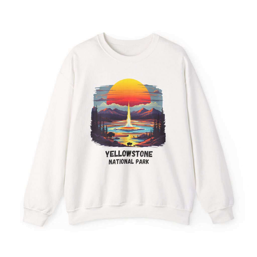 Yellowstone National Park Sweatshirt — Retro Sunset Geyser Crewneck