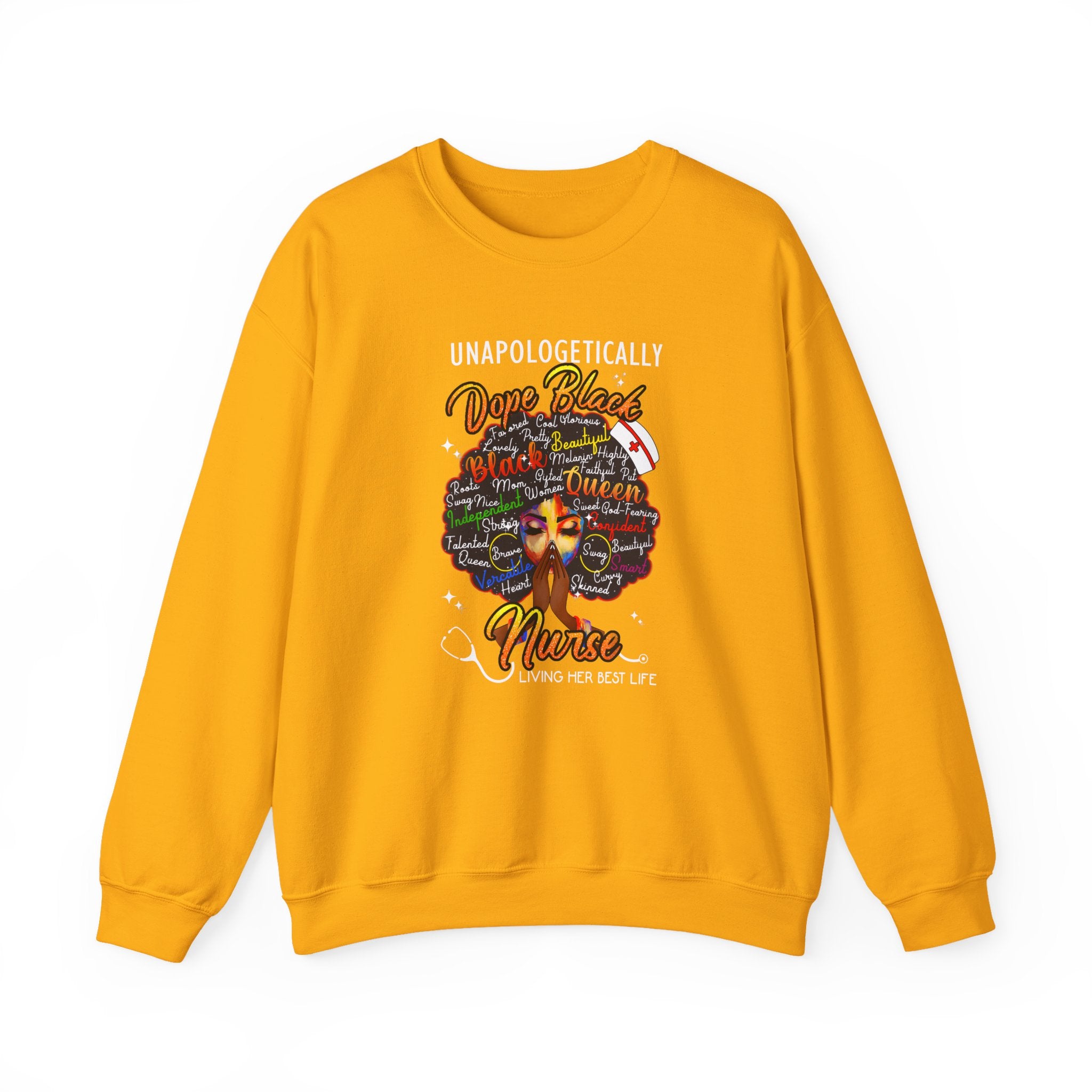 Dope Black Nurse Crewneck Sweatshirt – "Nurse Living Her Best Life" Graphic Black Afro