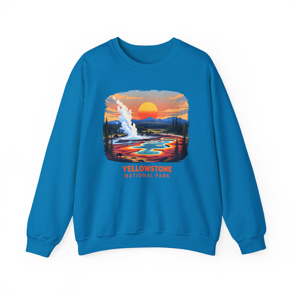 Yellowstone National Park Sunset Geyser Graphic Sweatshirt
