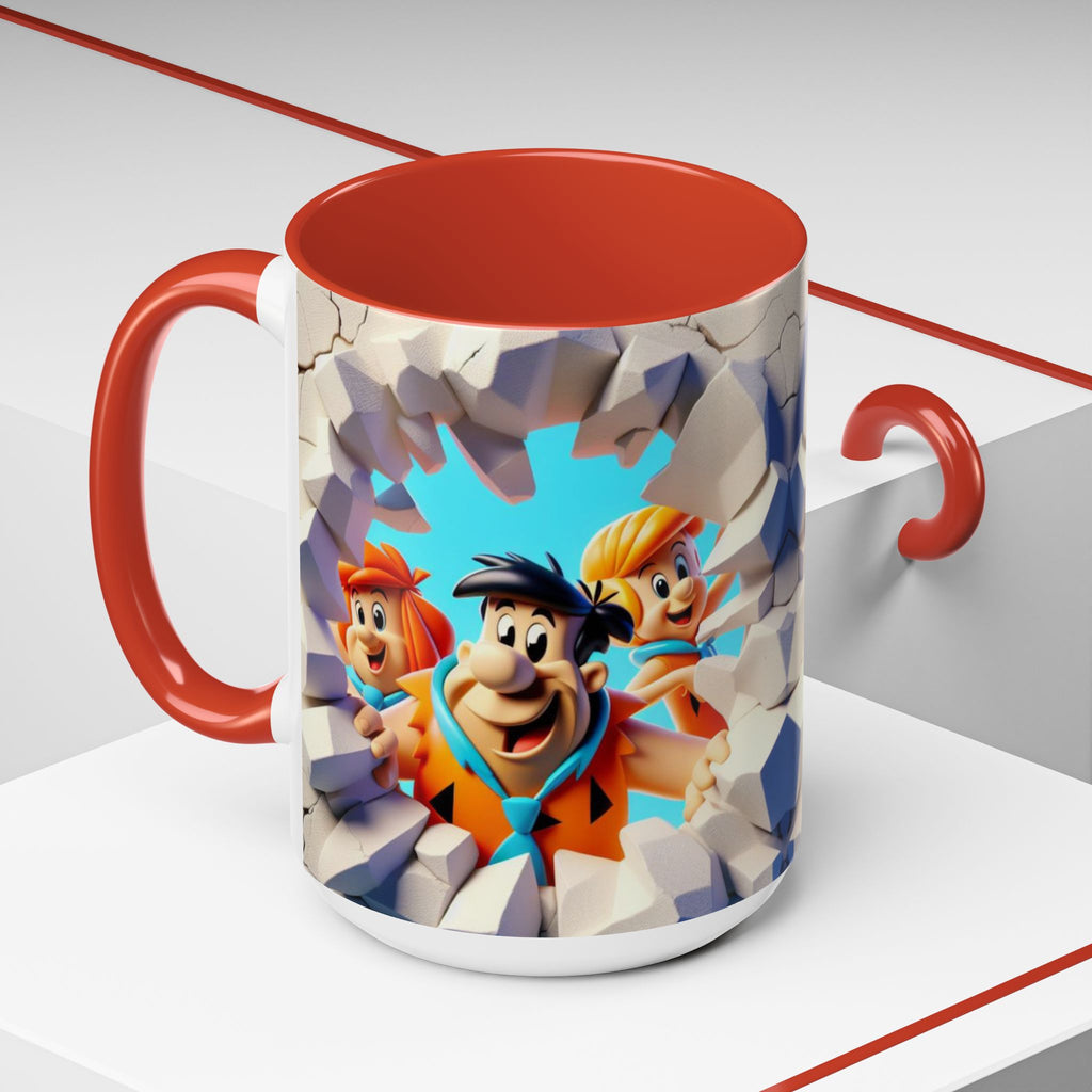 Flintstones "Break Through" Accent Coffee Mug — Retro Cartoon Stone Age Design (11/15 oz)