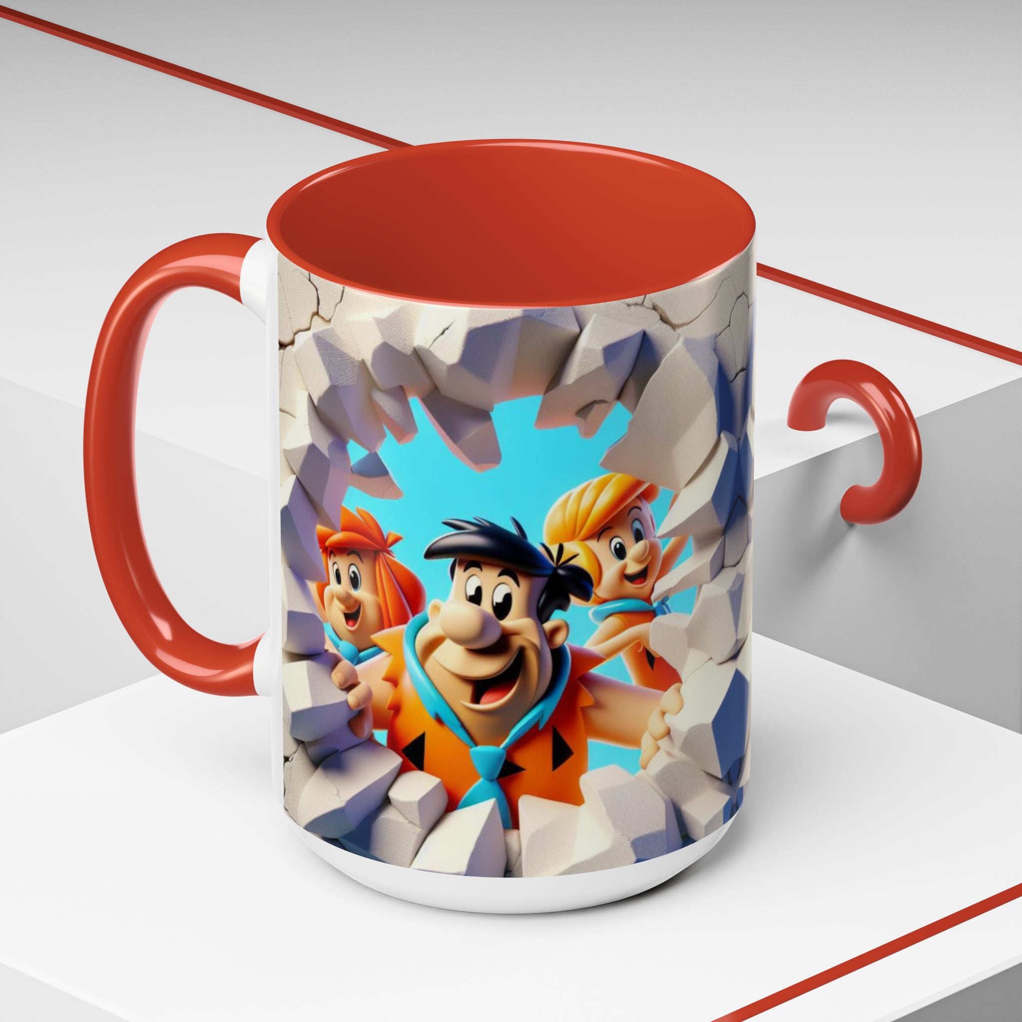 Flintstones "Break Through" Accent Coffee Mug — Retro Cartoon Stone Age Design (11/15 oz)