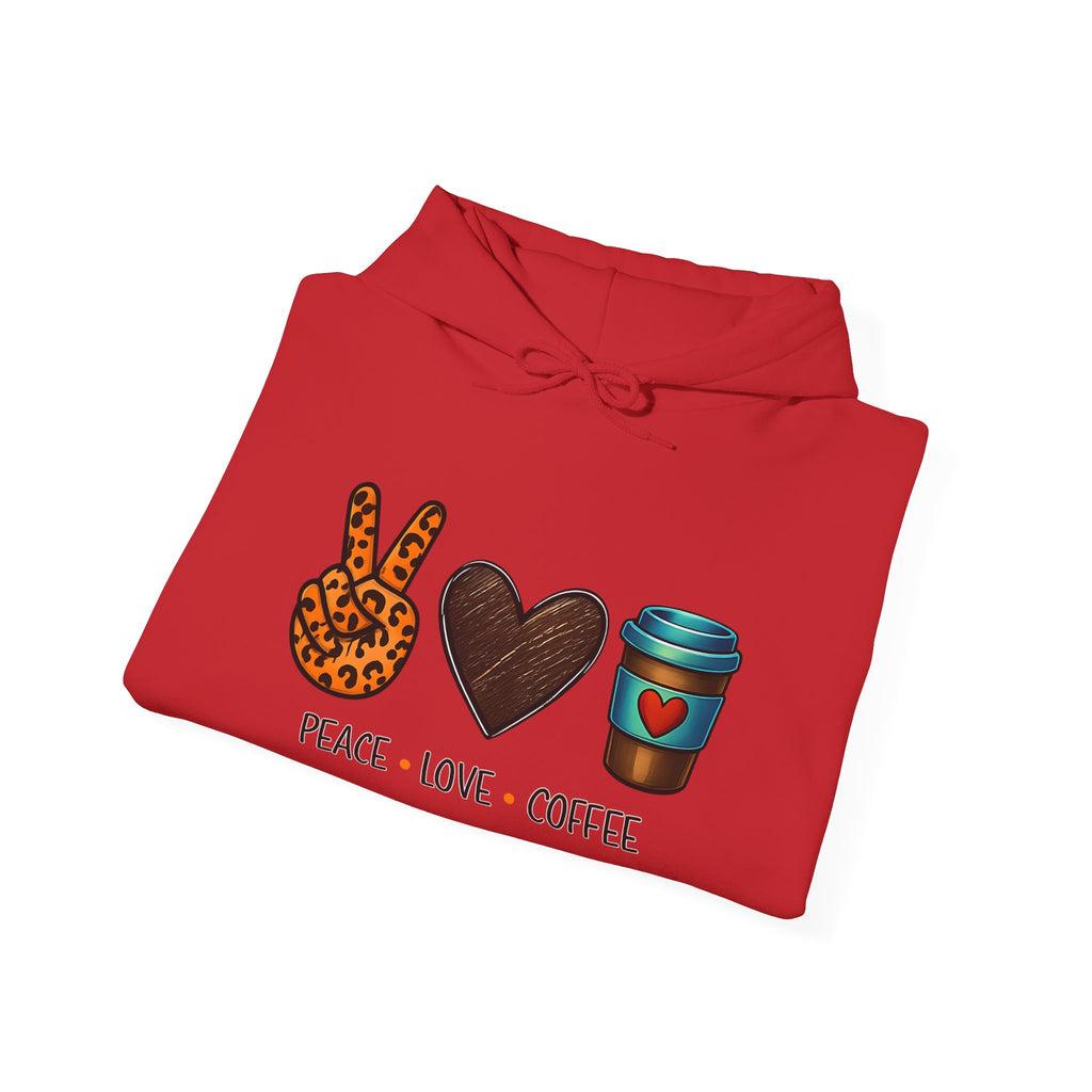 Peace • Love • Coffee Hoodie — Leopard Peace Sign & Coffee Cup Graphic Sweatshirt