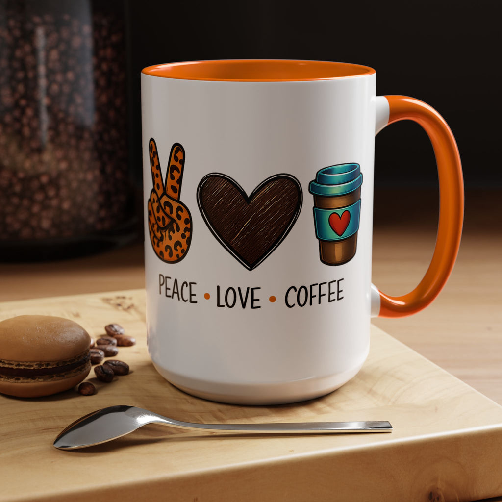Peace • Love • Coffee Accent Mug — Leopard Peace Sign Coffee Lover Gift