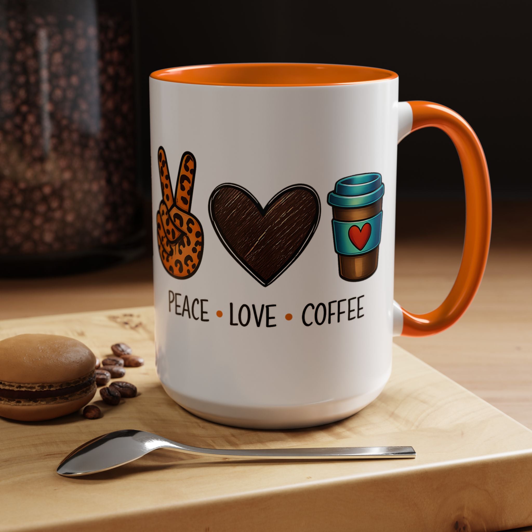 Peace • Love • Coffee Accent Mug — Leopard Peace Sign Coffee Lover Gift