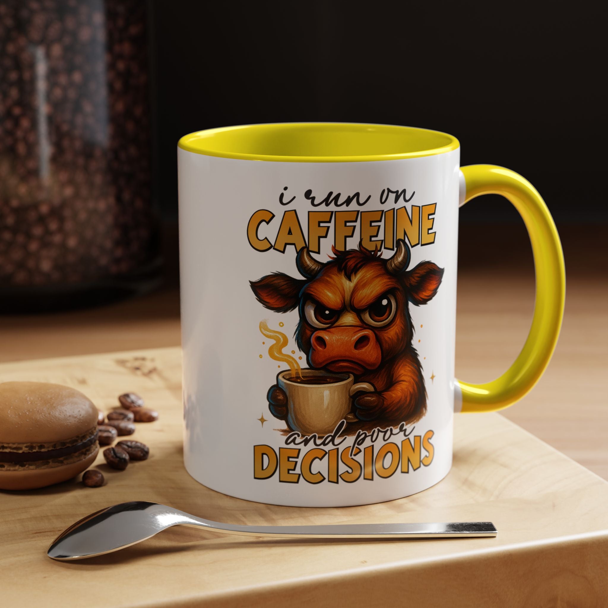 "I Run on Caffeine and Poor Decisions" Funny Cow Gift (11/15 oz) —  Coffee Mug