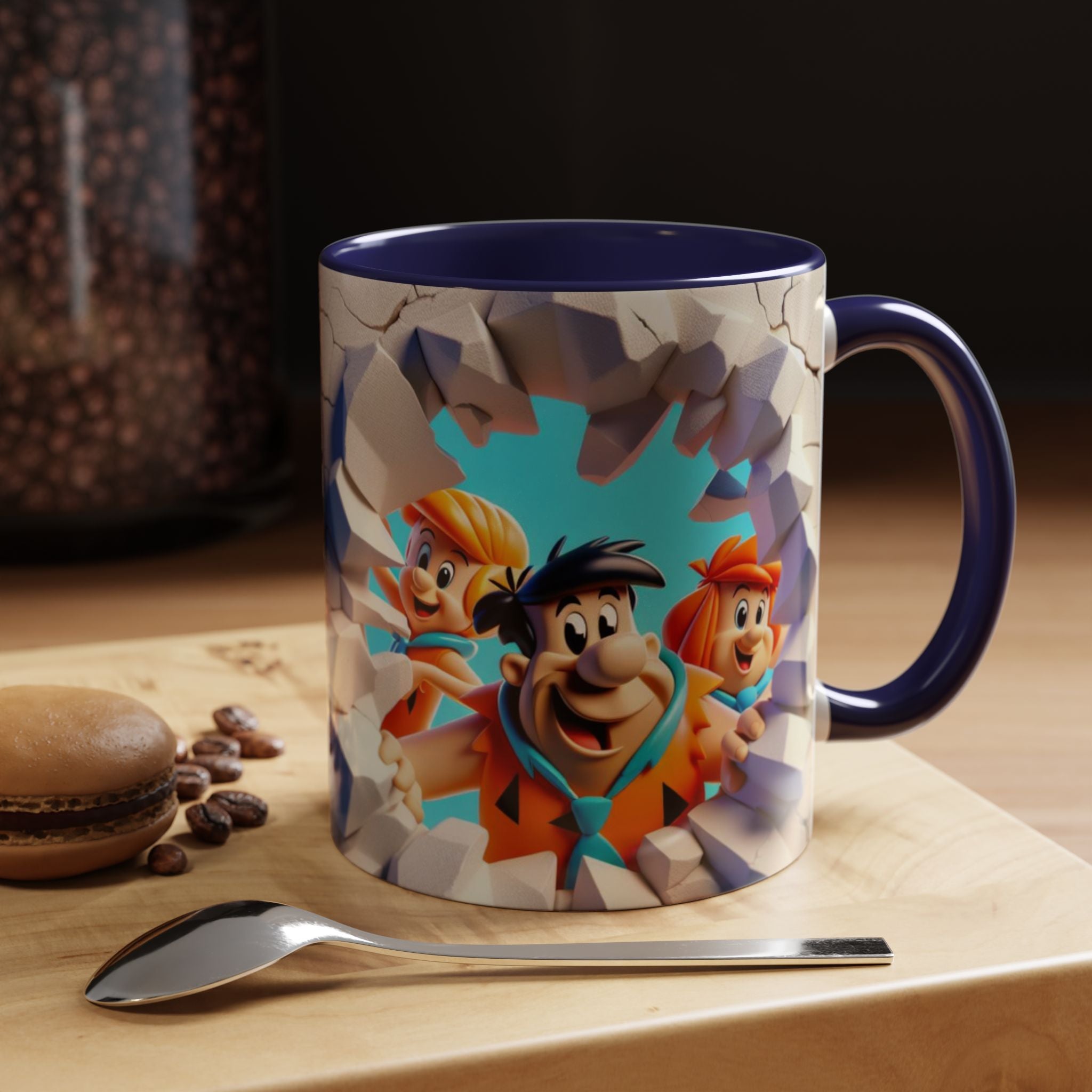 Flintstones "Break Through" Accent Coffee Mug — Retro Cartoon Stone Age Design (11/15 oz)