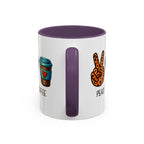 Peace • Love • Coffee Accent Mug — Leopard Peace Sign Coffee Lover Gift