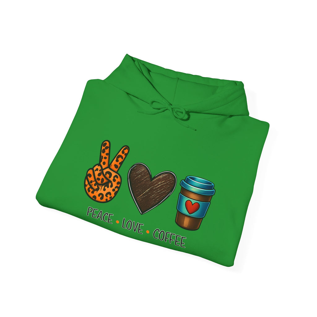 Peace • Love • Coffee Hoodie — Leopard Peace Sign & Coffee Cup Graphic Sweatshirt