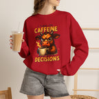 Caffeine-Fueled Cow Sweatshirt — "I Run on Caffeine and Questionable Decisions" Cozy Crewneck
