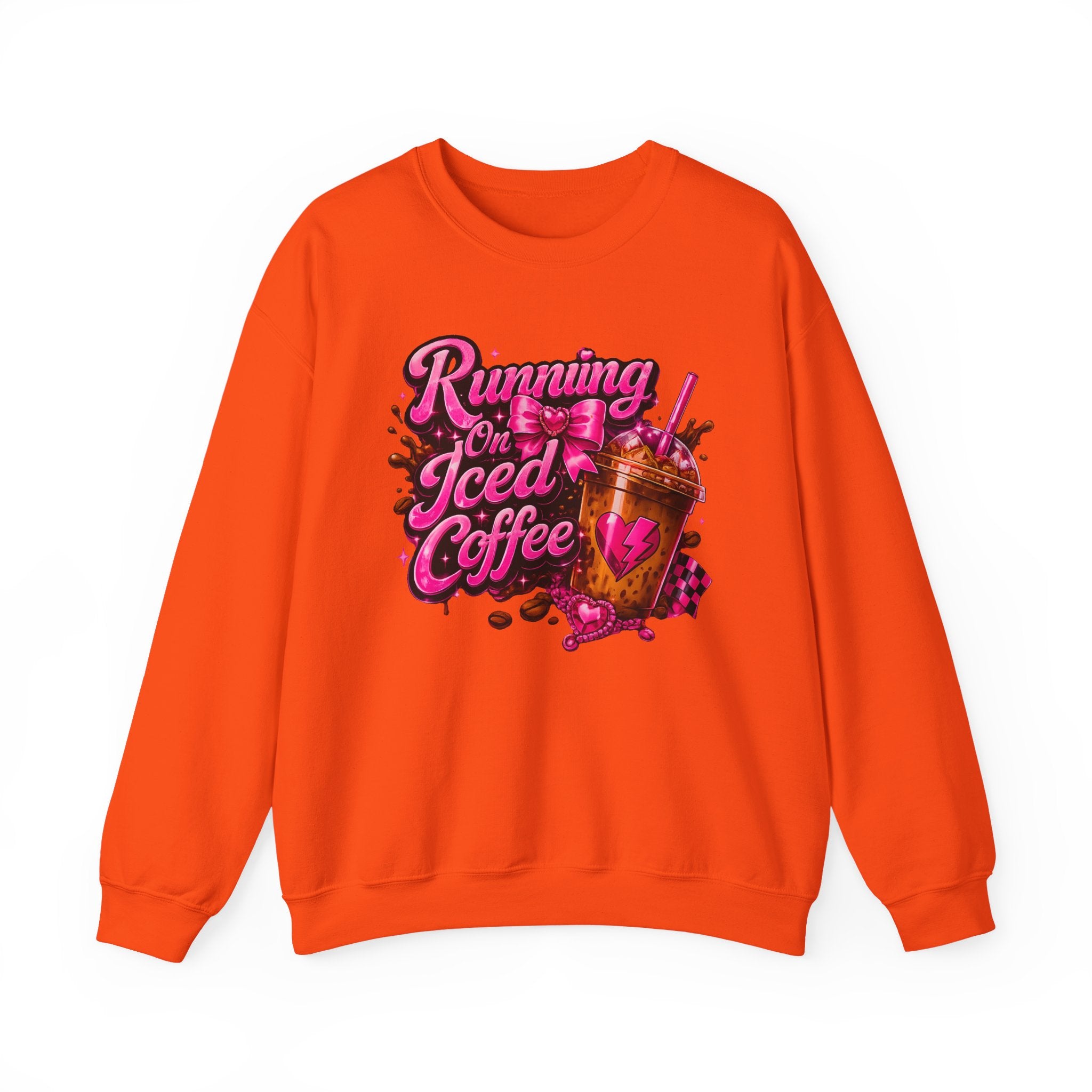 "Running On Iced Coffee" Graphic Cozy Coffee Lover — Pullover Crewneck Sweatshirt
