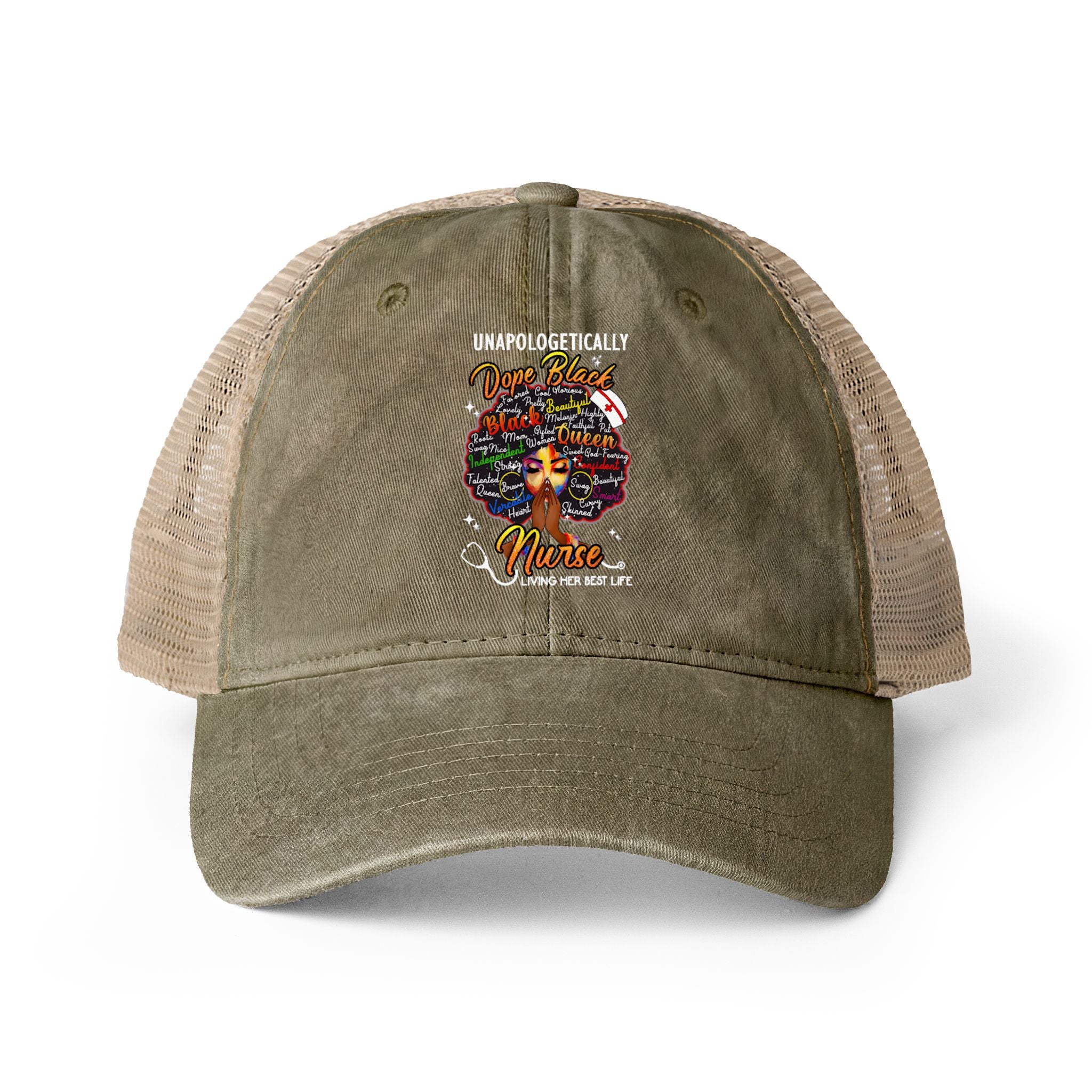 Unapologetically Dope Black Nurse - Washed Mesh-Ponytail Back Cap