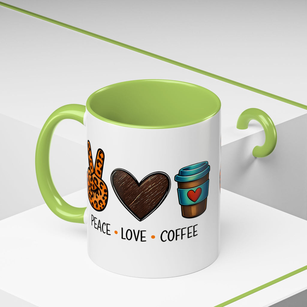 Peace • Love • Coffee Accent Mug — Leopard Peace Sign Coffee Lover Gift