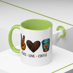 Peace • Love • Coffee Accent Mug — Leopard Peace Sign Coffee Lover Gift