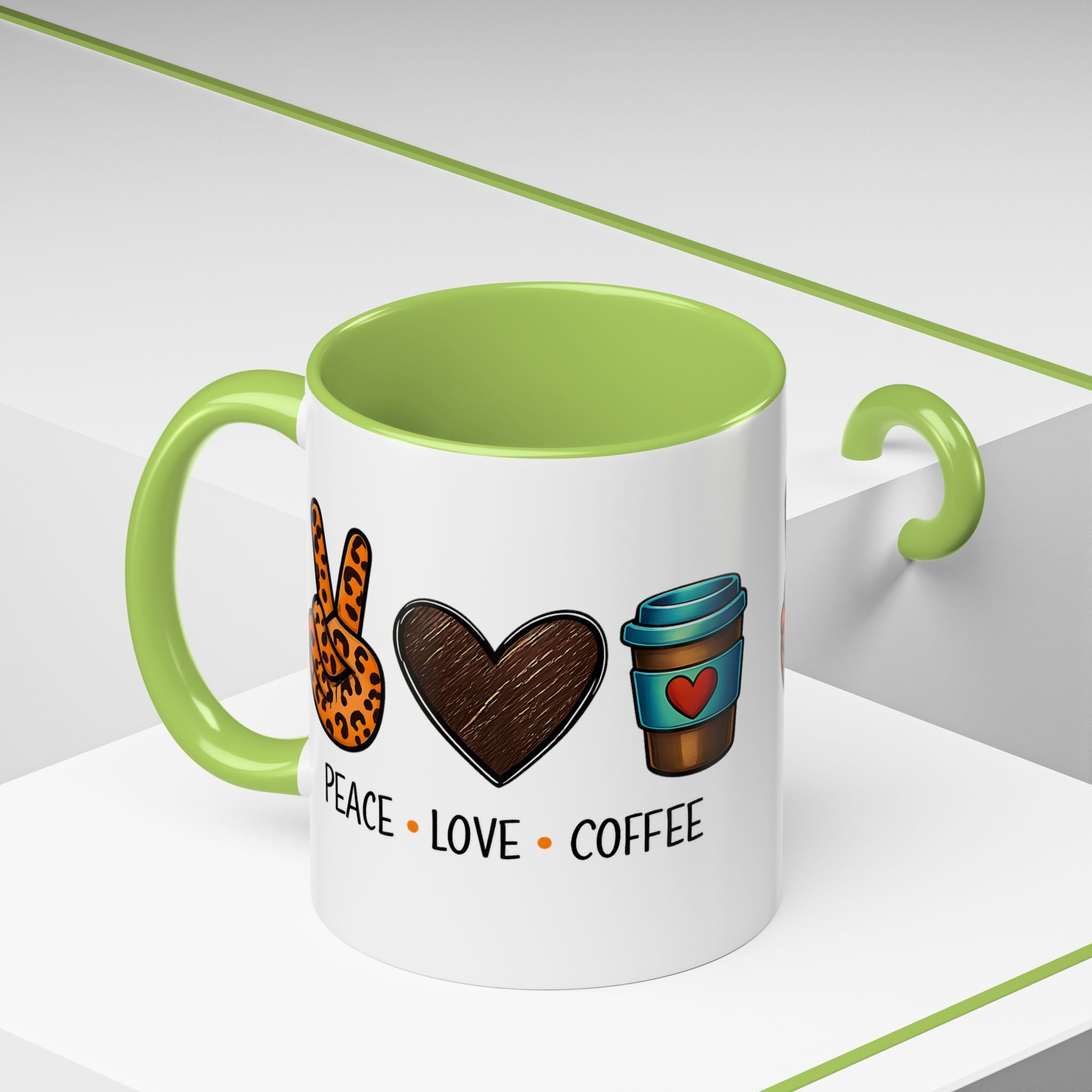 Peace • Love • Coffee Accent Mug — Leopard Peace Sign Coffee Lover Gift
