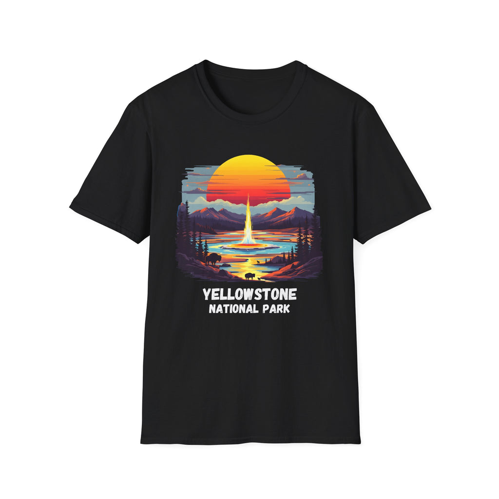Yellowstone National Park T-Shirt — Retro Geyser Sunset Outdoor Tee