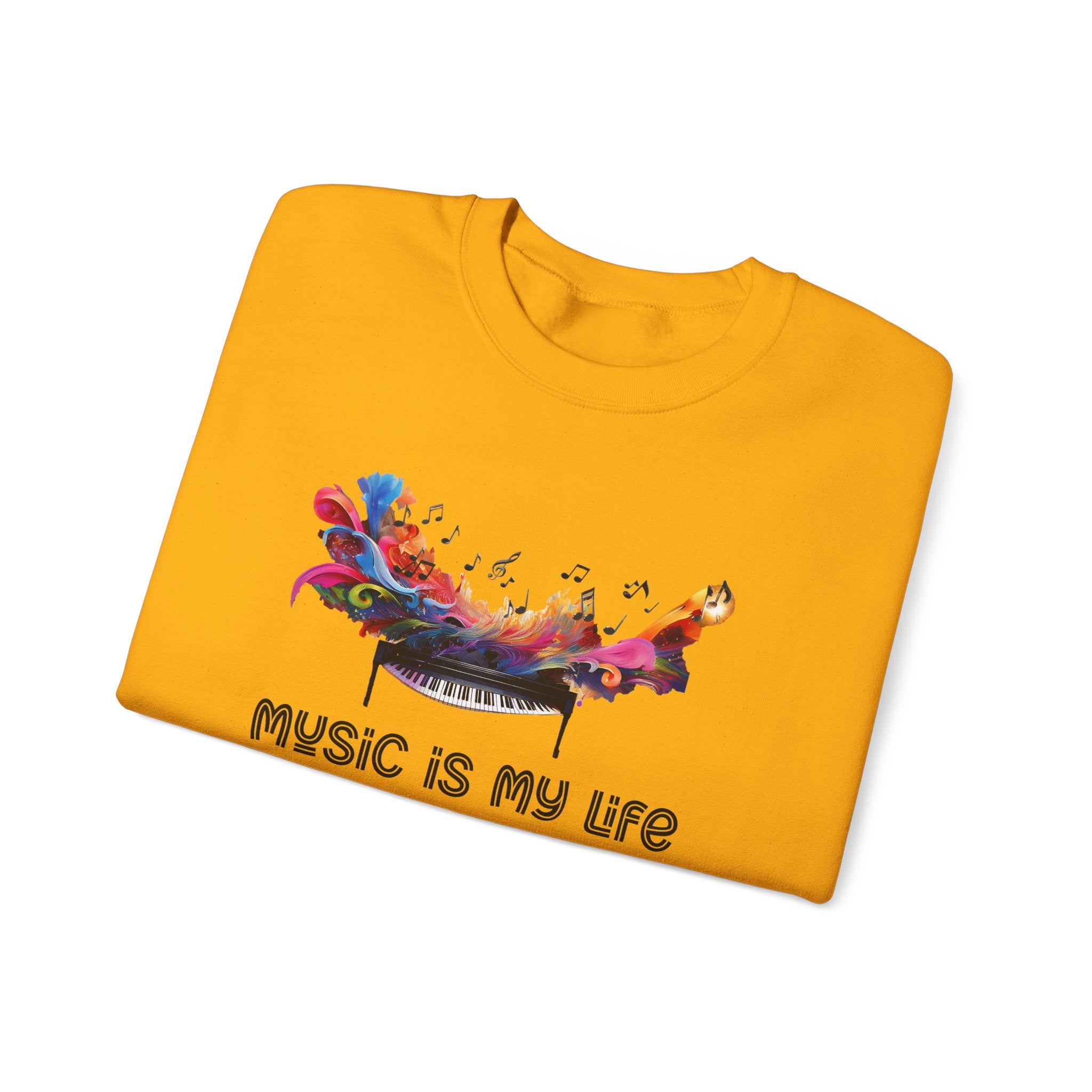 Music Is My Life Sweatshirt — Colorful Piano Graphic Crewneck
