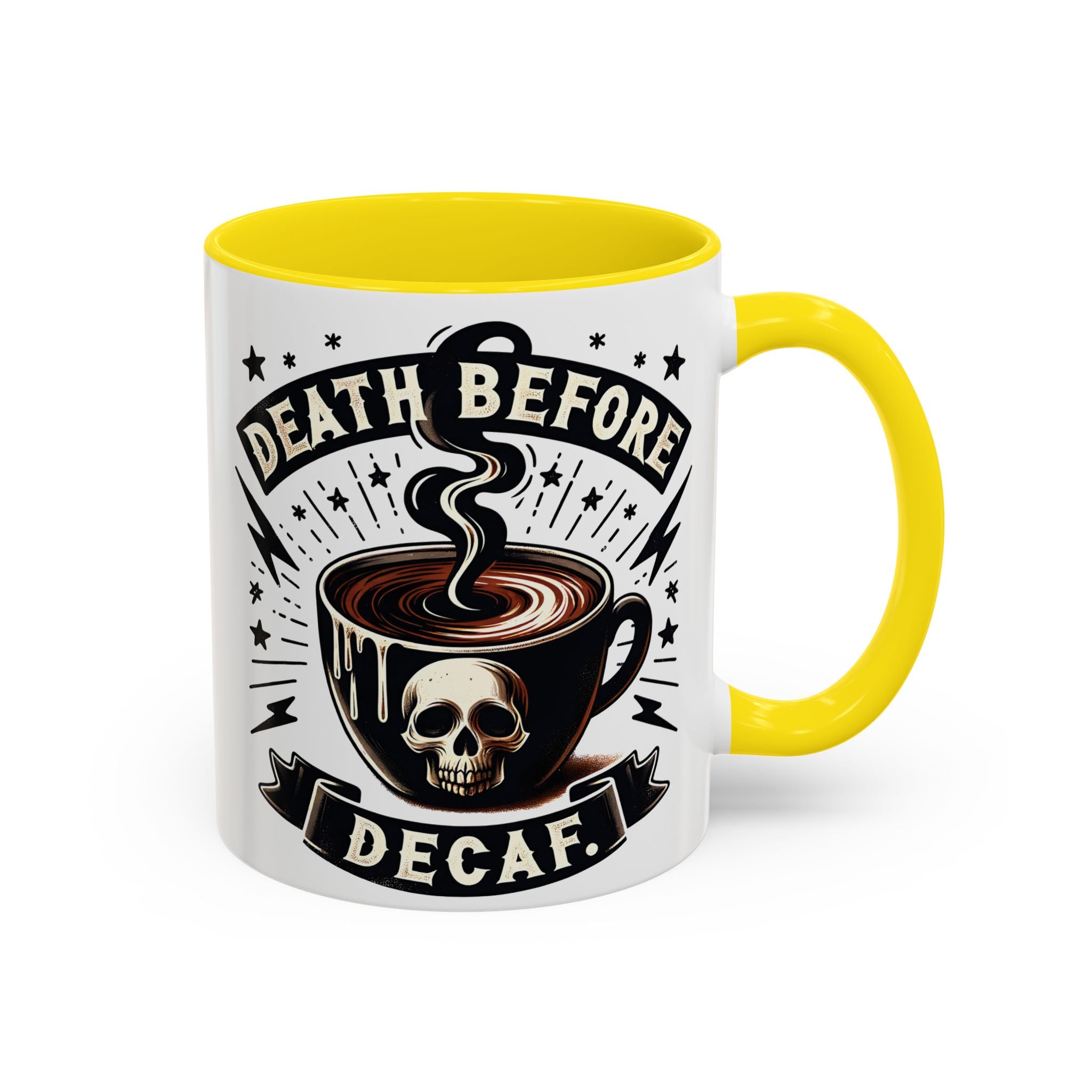 Death Before Decaf Coffee Mug — Skull Coffee Lover Gift (11/15oz)