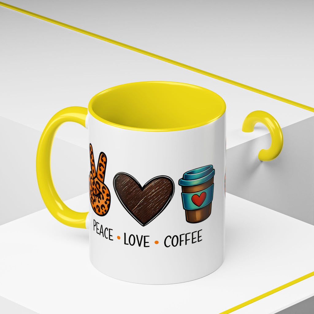 Peace • Love • Coffee Accent Mug — Leopard Peace Sign Coffee Lover Gift