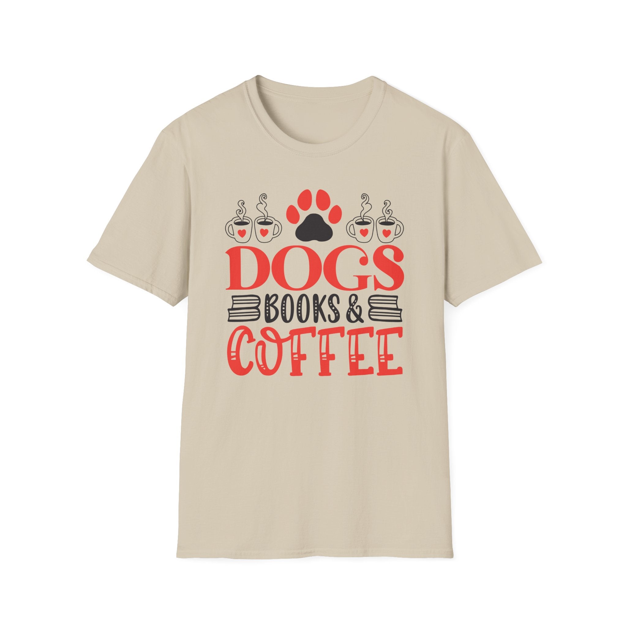 Dogs Books & Coffee T-Shirt (Red) — Dog Lover Reading & Coffee Tee