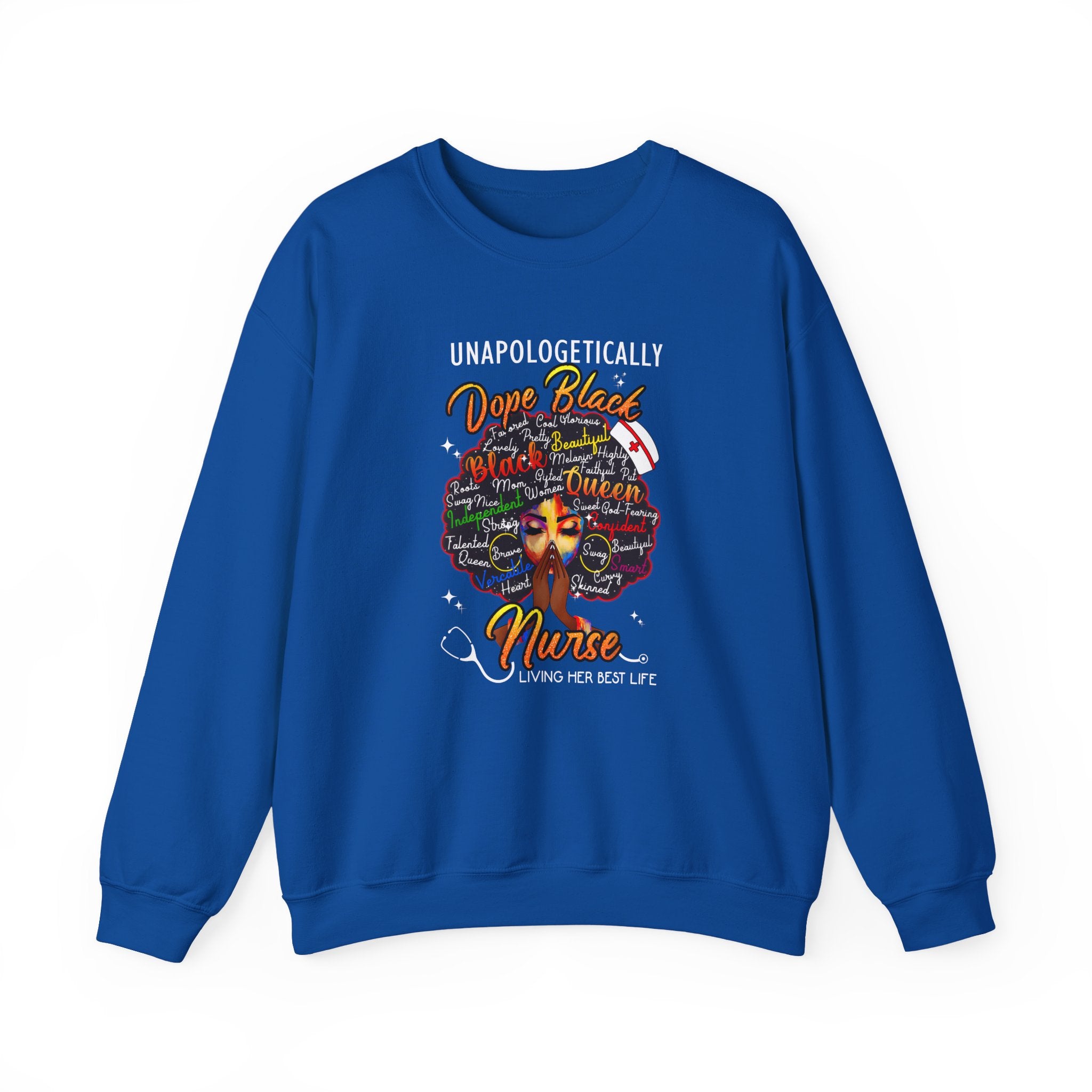 Dope Black Nurse Crewneck Sweatshirt – "Nurse Living Her Best Life" Graphic Black Afro