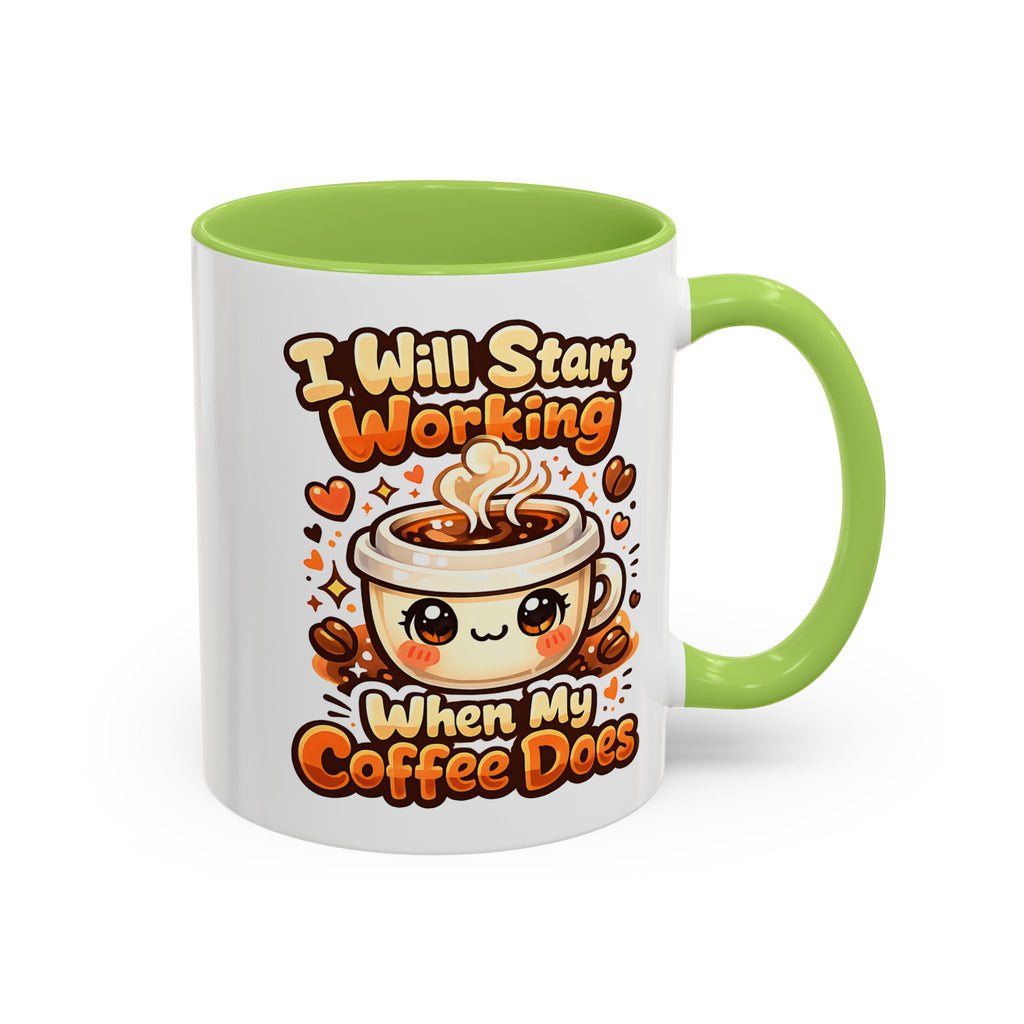 “I Will Start Working When My Coffee Does” Cute Kawaii Coffee Lover Gift — Coffee Mug