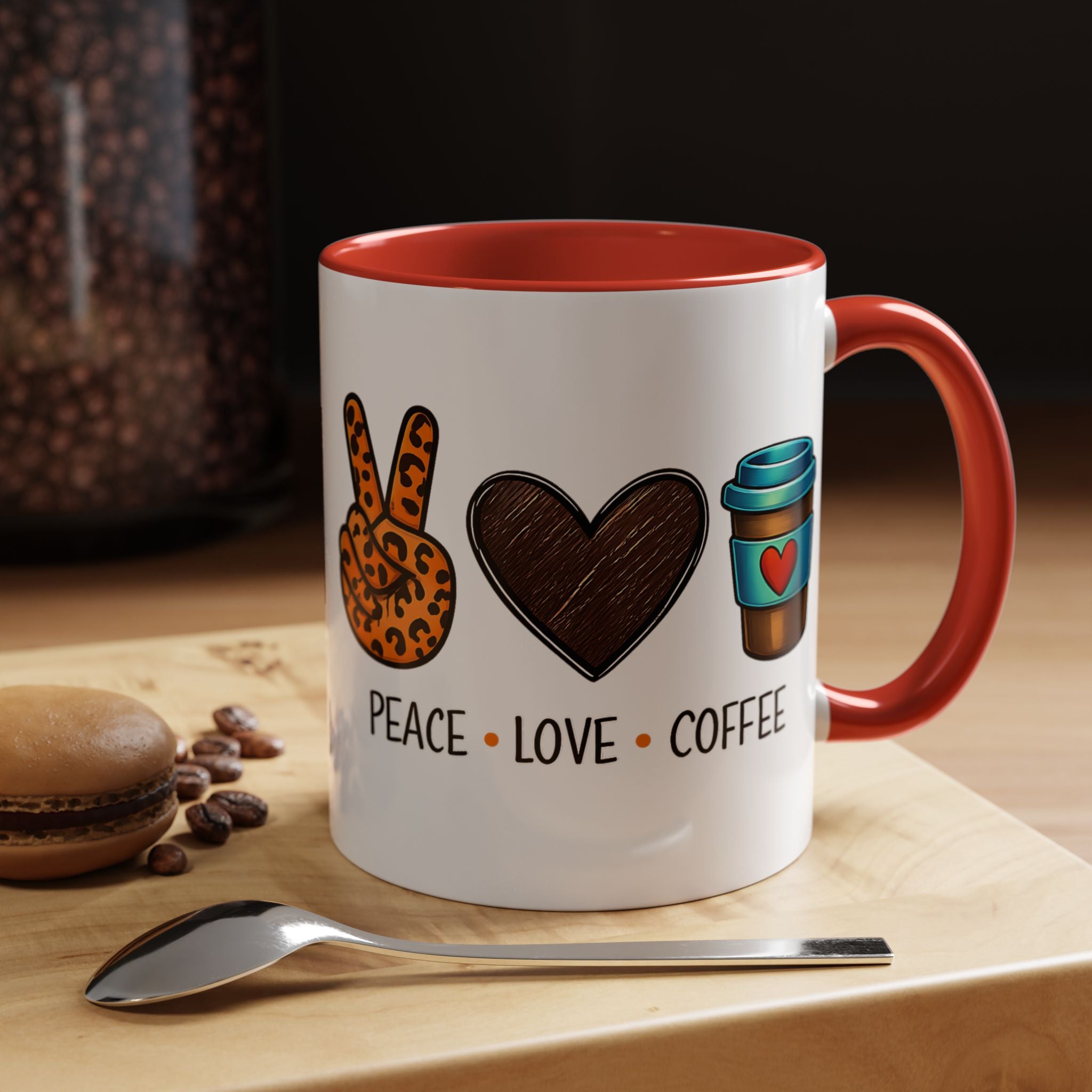 Peace • Love • Coffee Accent Mug — Leopard Peace Sign Coffee Lover Gift