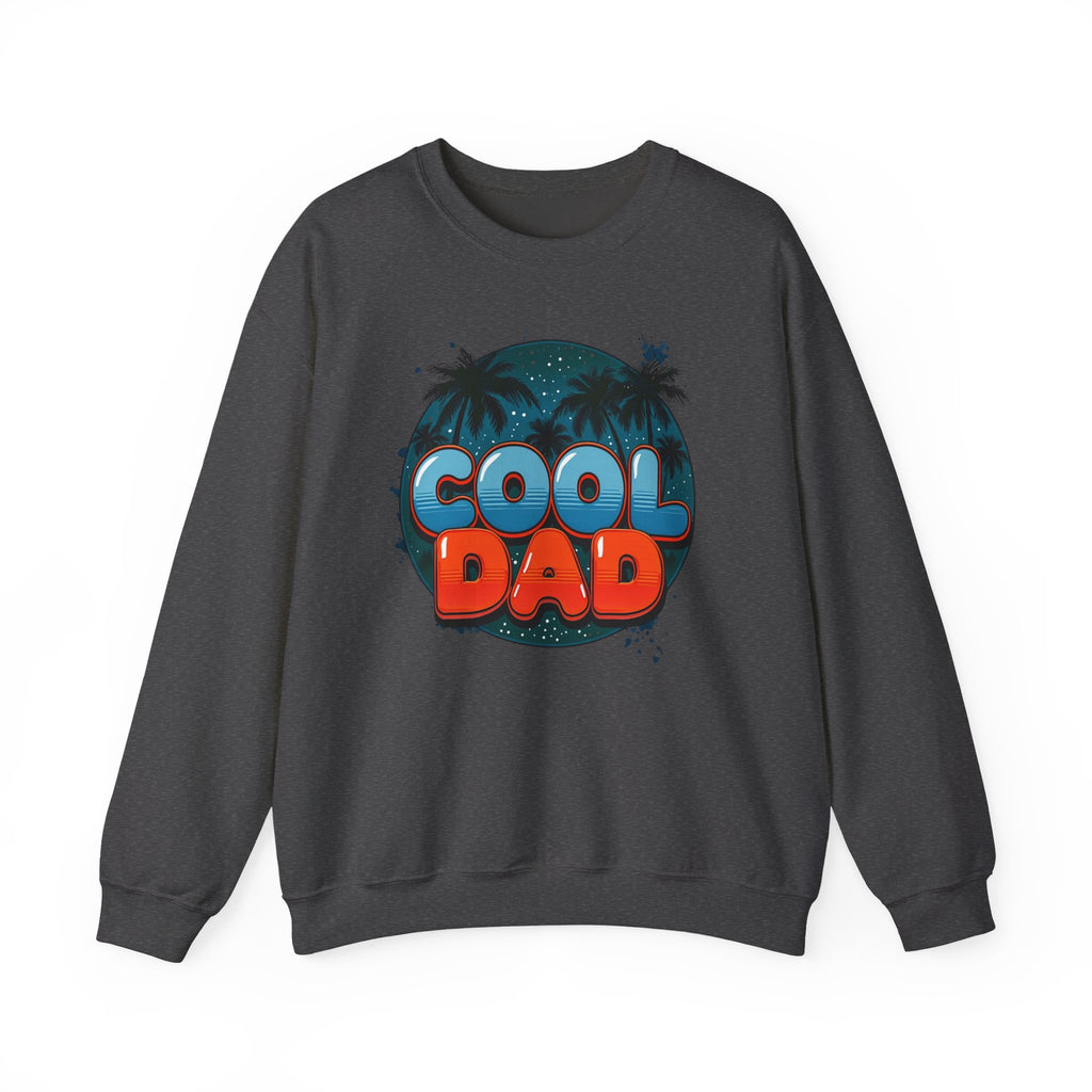Cool Dad Crewneck Sweatshirt — Retro Night Sky Beach Palm Graphic Dad Shirt for Father’s Day