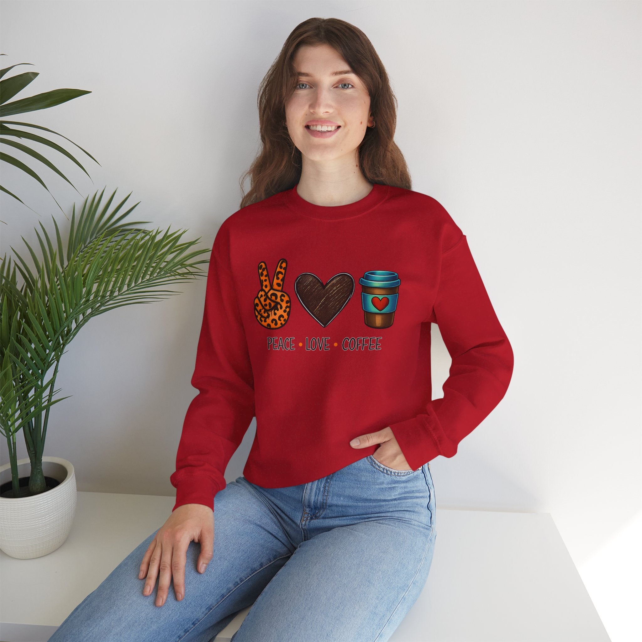 Peace • Love • Coffee Sweatshirt — Cozy Coffee Lover Crewneck