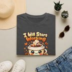 “I Will Start Working When My Coffee Does” Cute Kawaii Coffee Shirt — Coffee T‑Shirt