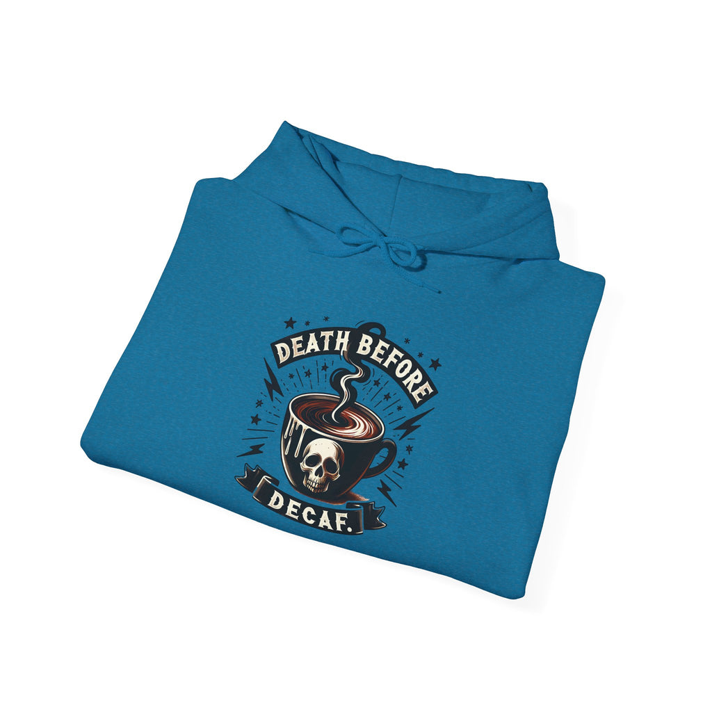 "Death Before Decaf" Coffee Skull Graphic Hoodie