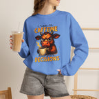 Caffeine-Fueled Cow Sweatshirt — "I Run on Caffeine and Questionable Decisions" Cozy Crewneck