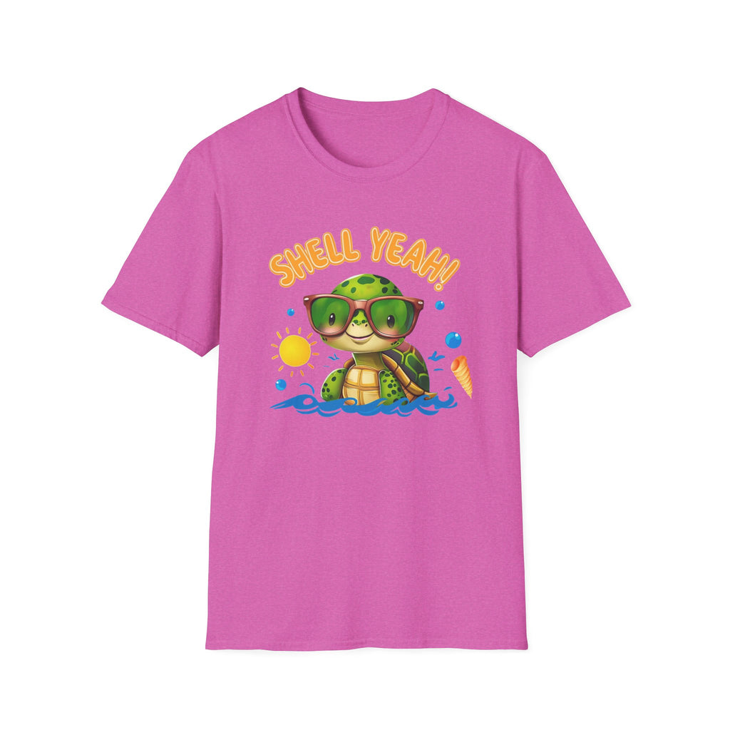Shell Yeah Turtle T-Shirt — Cute Summer Beach Tee with Sunglasses & Surfboard