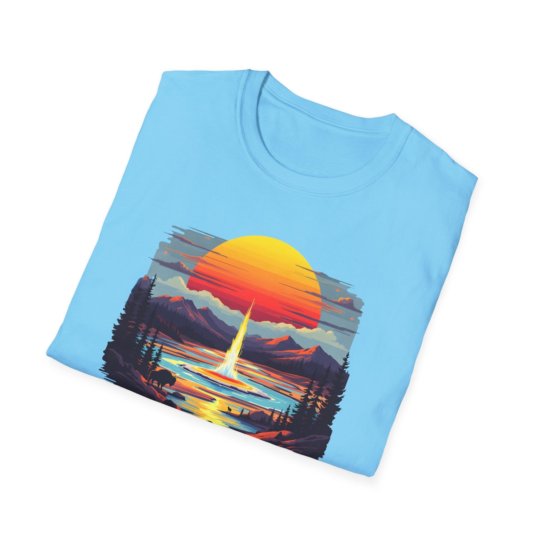 Yellowstone National Park T-Shirt — Retro Geyser Sunset Outdoor Tee