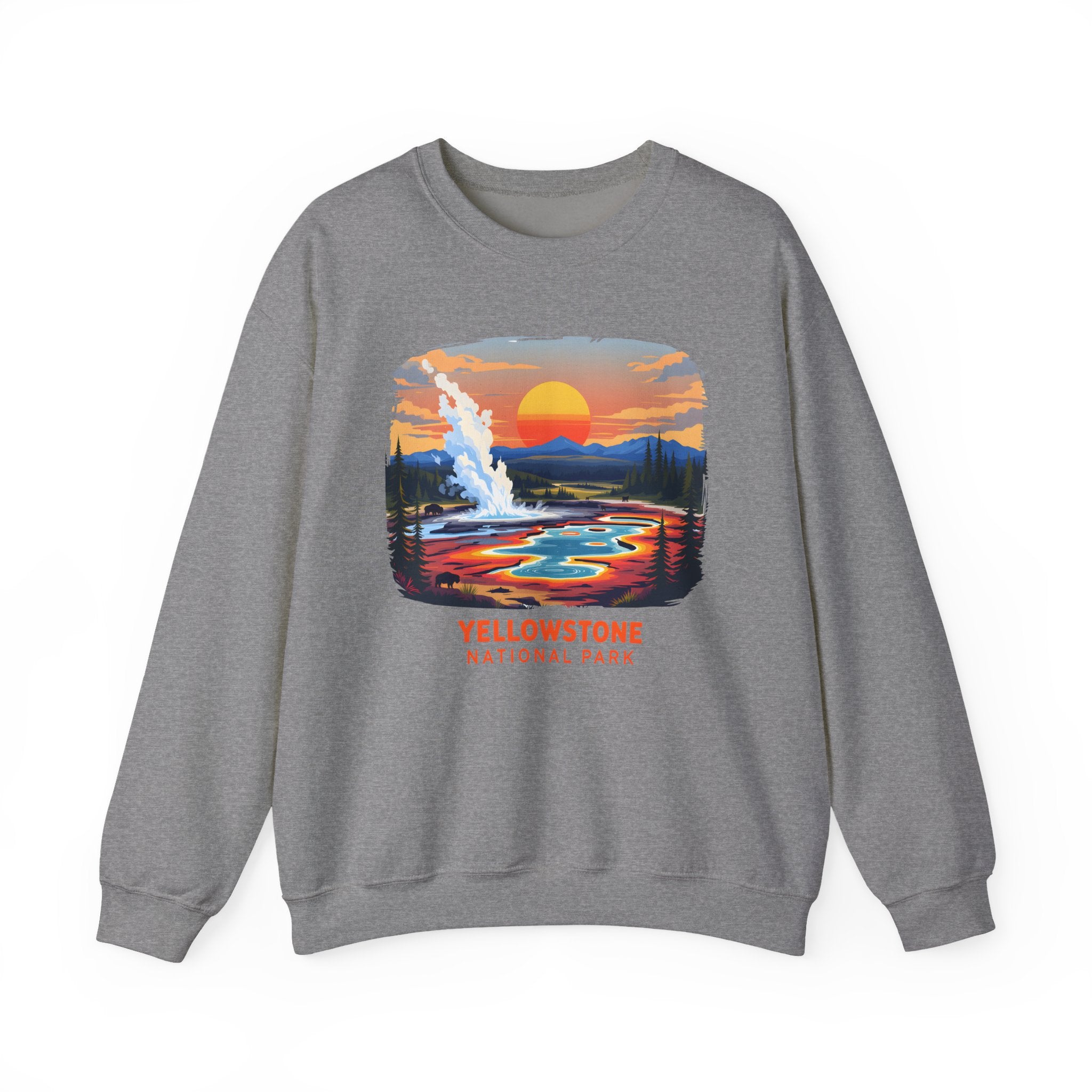 Yellowstone National Park Sunset Geyser Graphic Sweatshirt