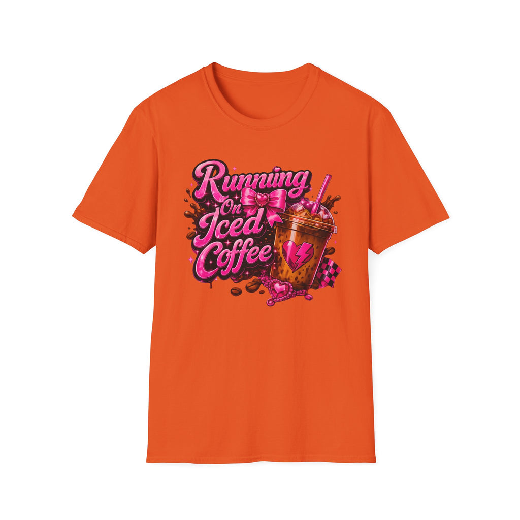 Running on Iced Coffee T-Shirt — Cute Pink Coffee Graphic Tee