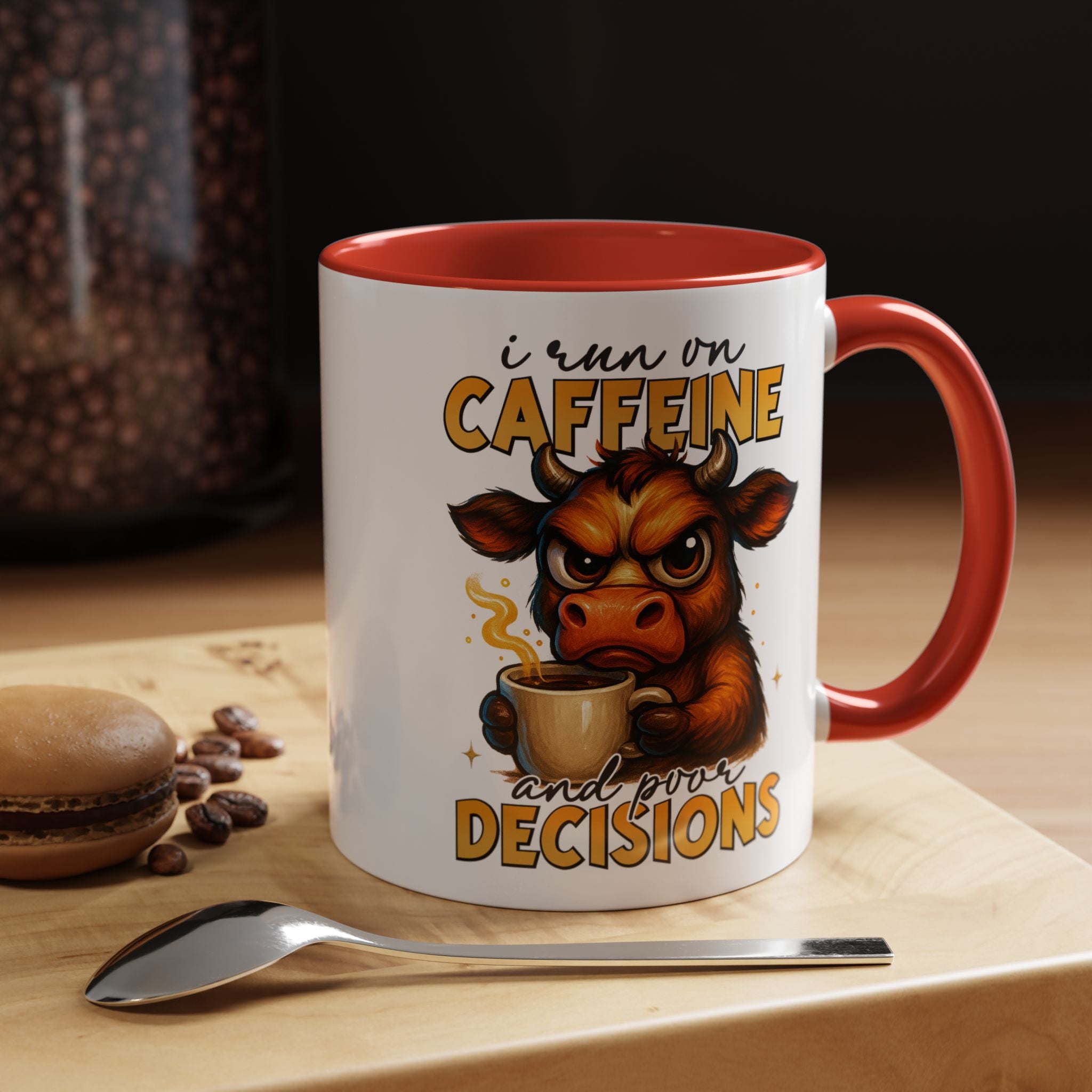 "I Run on Caffeine and Poor Decisions" Funny Cow Gift (11/15 oz) —  Coffee Mug