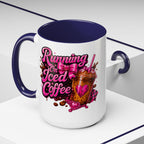 "Running on Iced Coffee" Pink Graphic Accent Mug (11/15oz) — Coffee Mug