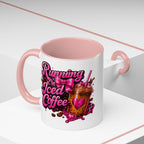 "Running on Iced Coffee" Pink Graphic Accent Mug (11/15oz) — Coffee Mug