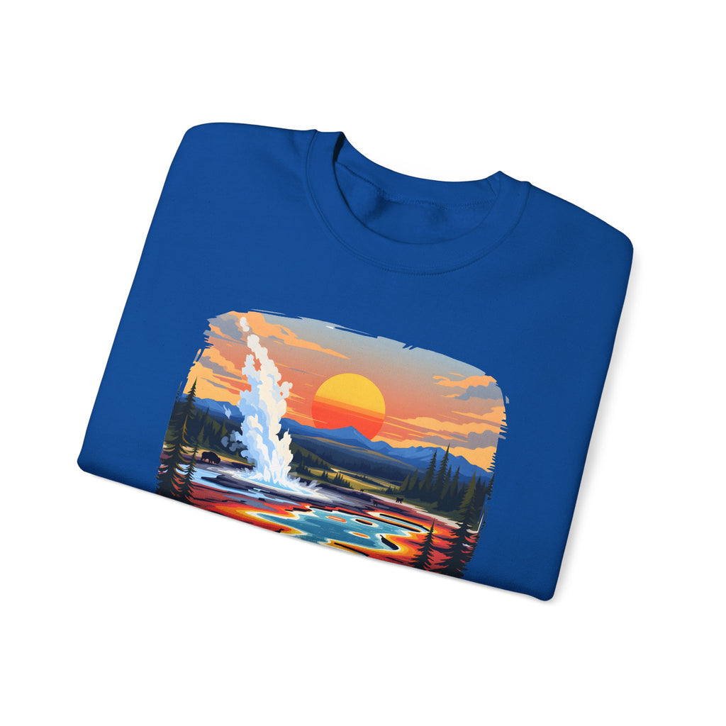 Yellowstone National Park Sunset Geyser Graphic Sweatshirt