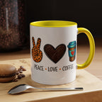 Peace • Love • Coffee Accent Mug — Leopard Peace Sign Coffee Lover Gift