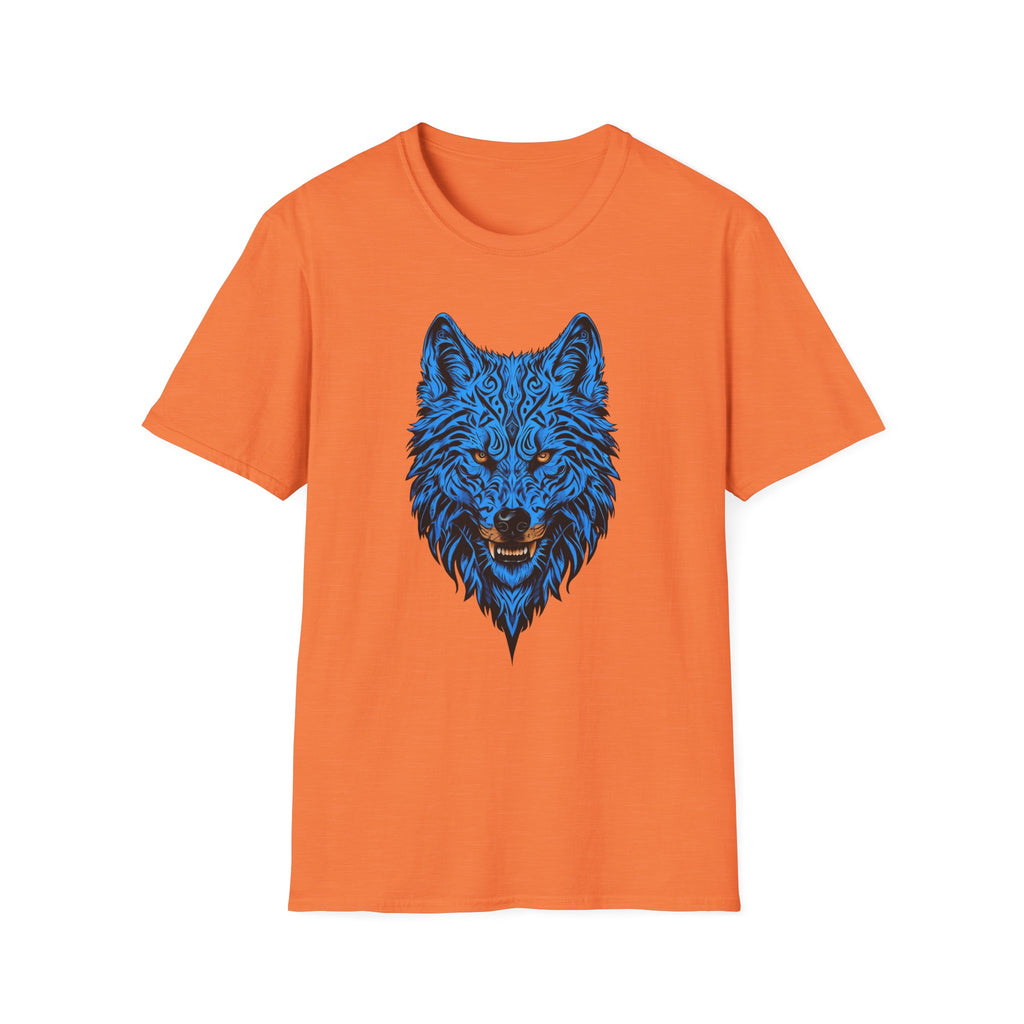 Blue Wolf Head T-Shirt – Stylized Tribal Wolf Graphic Tee