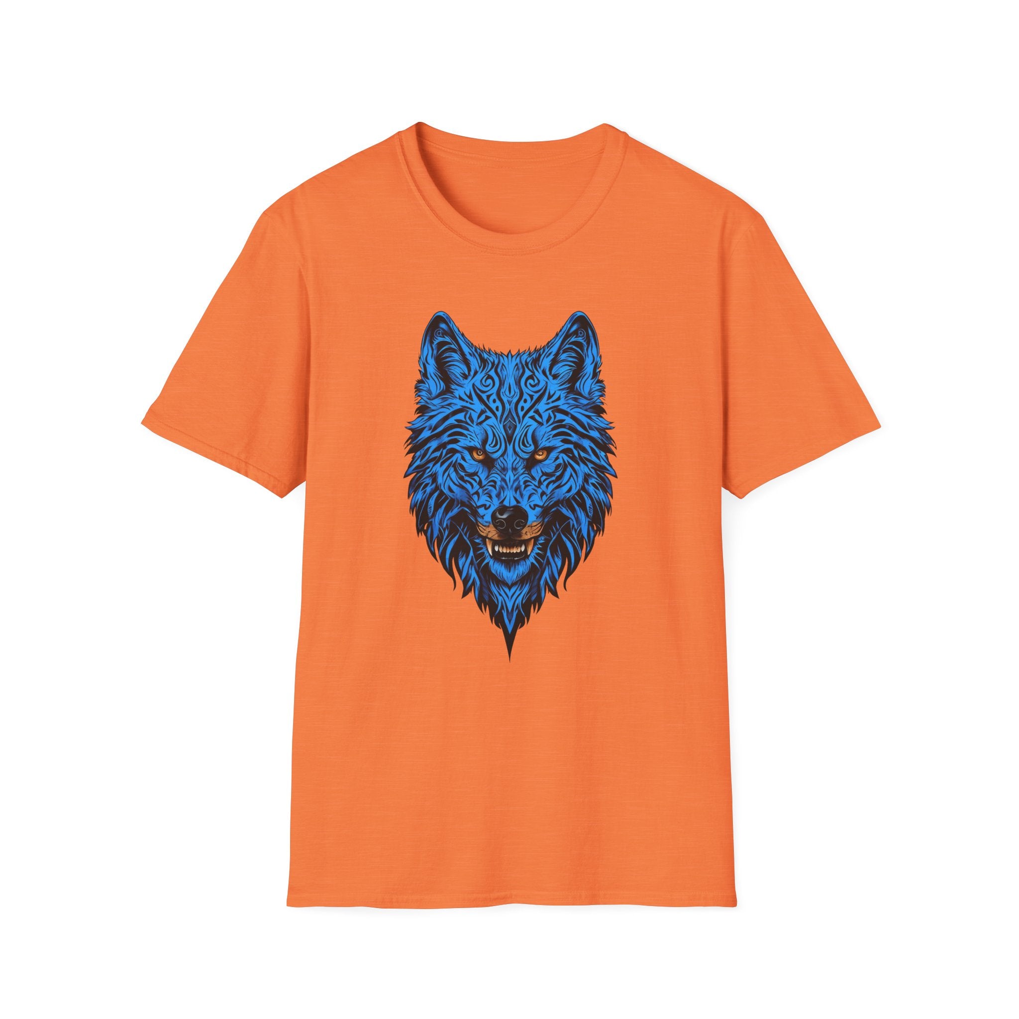 Blue Wolf Head T-Shirt – Stylized Tribal Wolf Graphic Tee