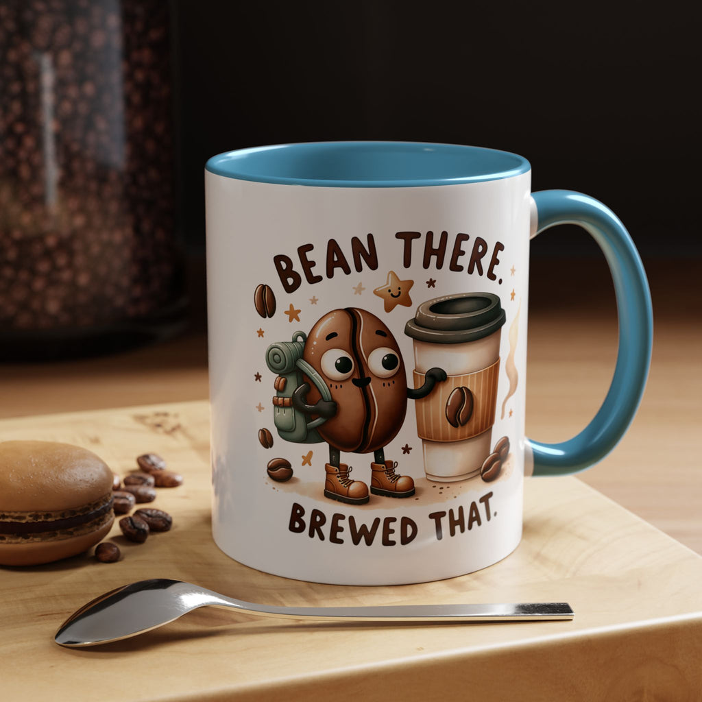 Bean There Brewed That Coffee Mug — Cute Coffee Bean & Cup Accent Mug (11/15oz)
