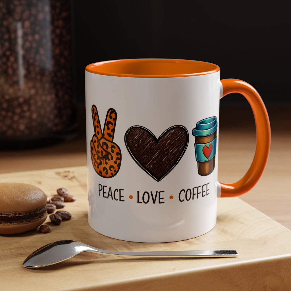 Peace • Love • Coffee Accent Mug — Leopard Peace Sign Coffee Lover Gift
